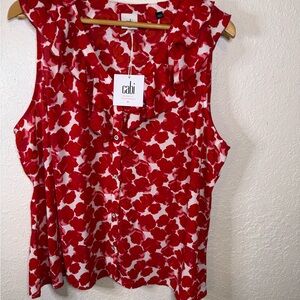 CAbi Red & White Floral Button-Front Sleeveless Top NWT